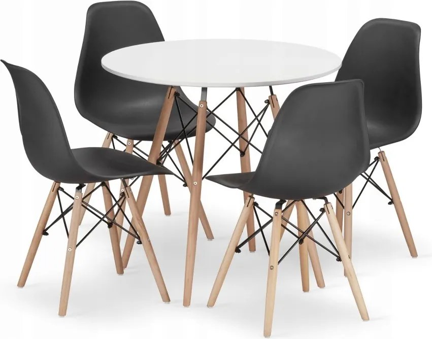 Jedálenská zostava TODI 80cm okrúhly stolový set biely a 2 stoličky OSAKA čierne + 2 stoličky OSAKA čierne ZADARMO