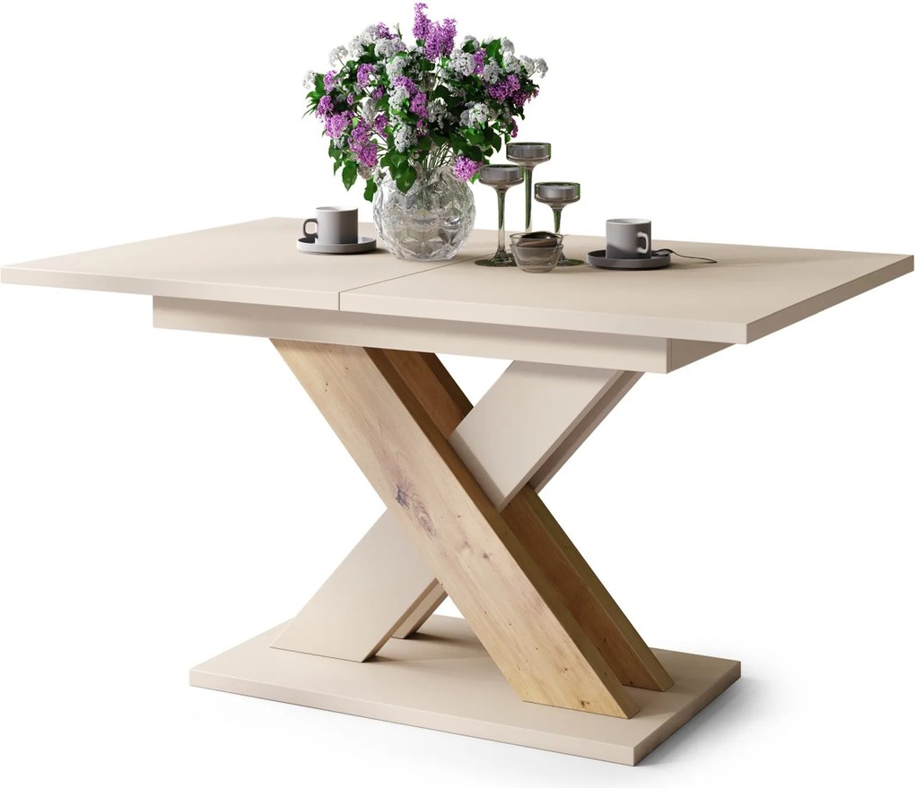 KARO béžový / dub artisan - MODERNÝ ROZKLADACÍ STÔL DO 180 cm!