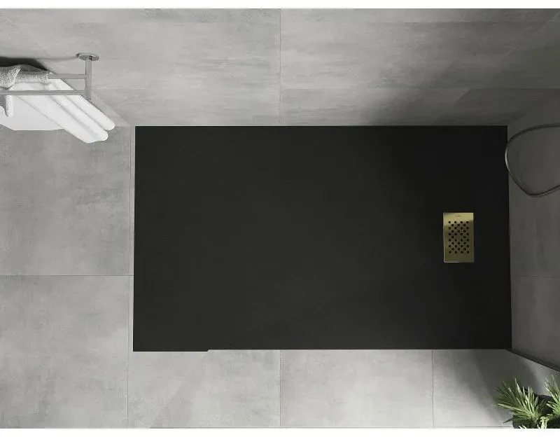 Mexen Hugo, obdĺžniková sprchová vanička SMC 140 x 90 cm, čierna, zlatá krytka, 42709014-G