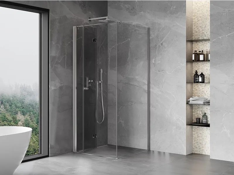 Mexen Mist-F T, 1-krídlový skladací sprchový kút ľavý 70 x 70 cm, číre sklo, chrómový profil, 8A6T-070-070-01-00-L