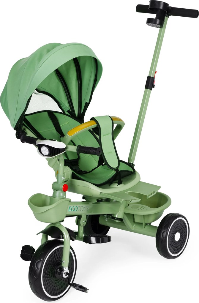 ECOTOYS multifunkčná detská trojkolka 6 mesiacov–6 rokov, otočné sedadlo 360°, zelená