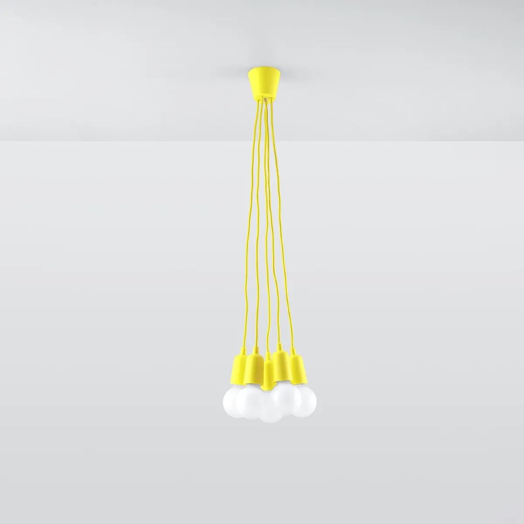 Závesné svietidlo Diego 5, žlté telo svietidla