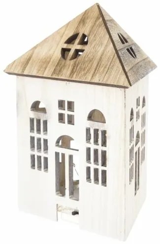 Drevený domček s LED svetlom, 17 x 15 x 21,5 cm