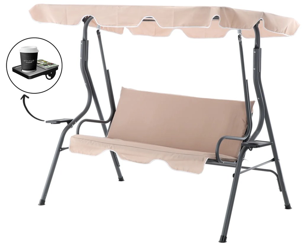 Záhradná hojdačka 170x110x153cm - béžová s podstavcami na nápoj