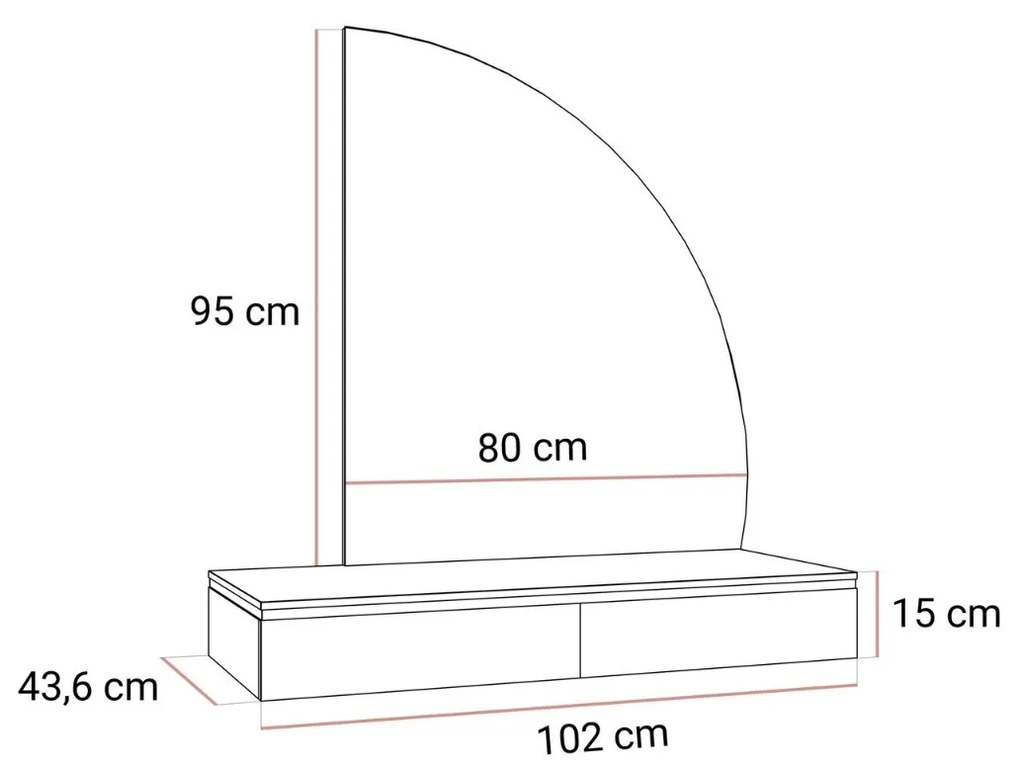 TOALETNÝ STOLÍK NESSIE BIELY LESK PRAVÝ + STRIEBORNÝ + ZRKADLO POLMESIAC