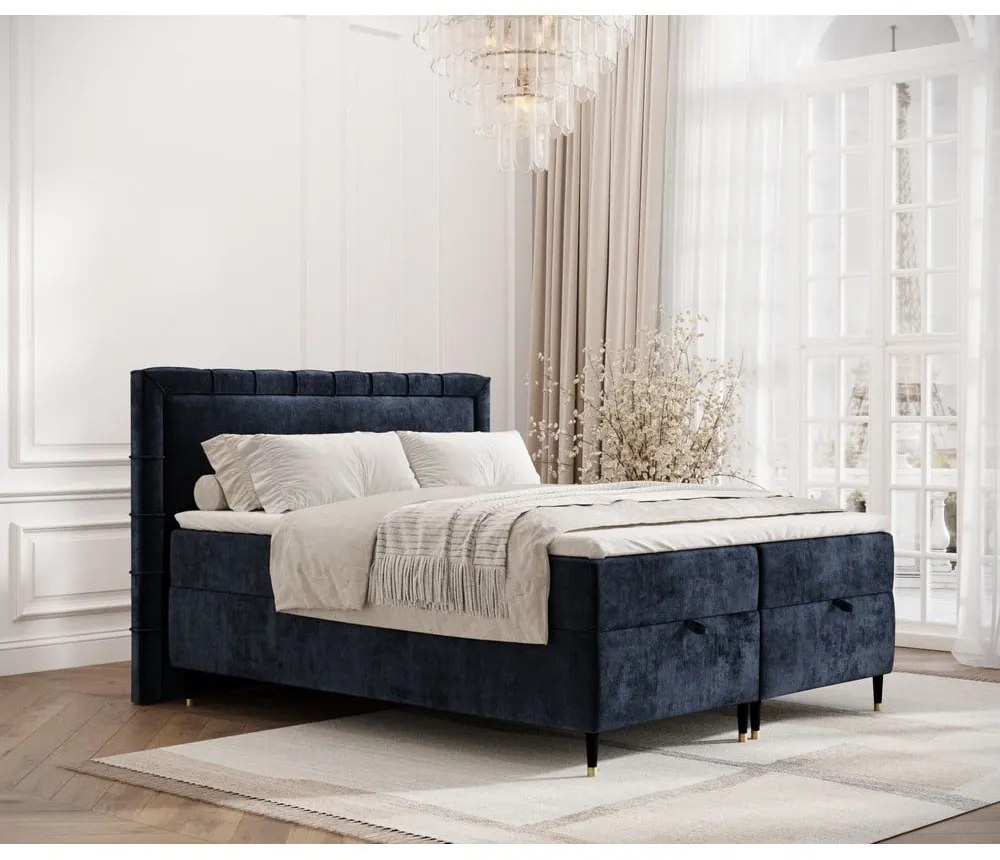 Tmavomodrá boxspring posteľ s úložným priestorom 160x200 cm Voyage – Maison de Rêve