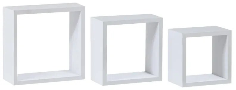 Polička nástěnná, sada 3 ks, MDF, barva bílá matná, baleno v ochranné fólii