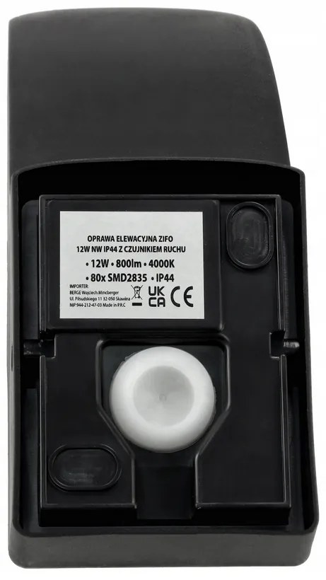 BERGE LED nástenné svietidlo 12W - 800lm - vonkajšie s pohybovým čidlom