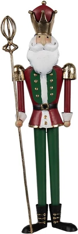 Červeno-zelená antik kovová dekorácia socha Luskáčik - 11*8*36 cm