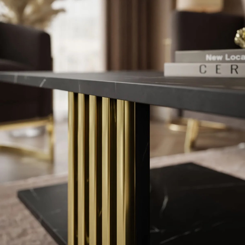 KONFERENČNÝ STOLÍK CHARLES ČIERNY MRAMOR + ZLATÝ