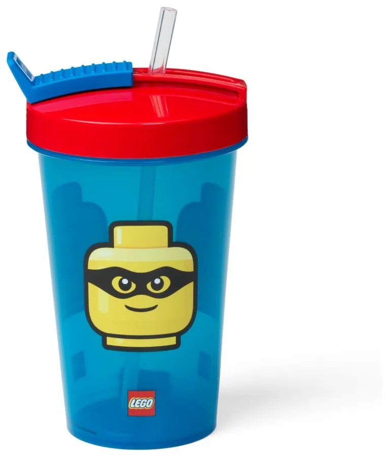 Modrý téglik s červeným vekom a slamkou LEGO® Iconic, 500 ml