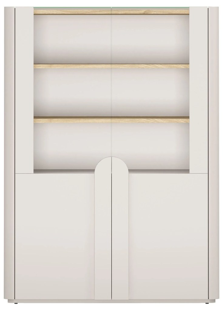 Vitrína Amilio 100 cm dvojdverová - kašmír / olejovaný dub / úchyty kašmír