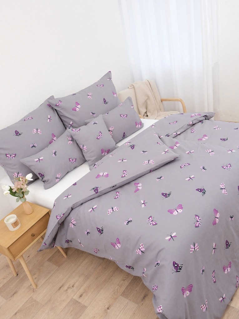Bavlnené obliečky Renforcé - Motýliky tmavo sivé