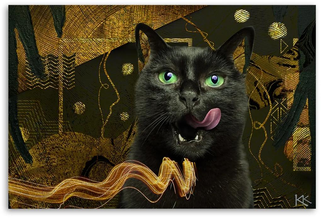 Obraz na plátně, Abstrakce zlata černé kočky - 60x40 cm