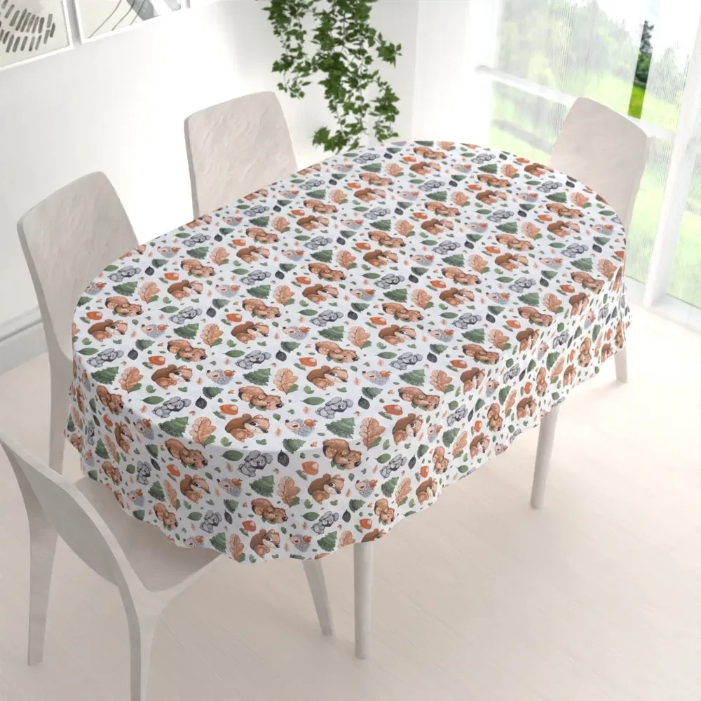 Biante Detský bavlnený oválny obrus Sandra SA-282 Veveričky a lesní kamaráti 100x140 cm