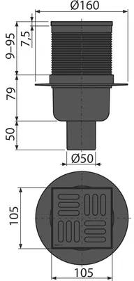 Podlahový odtok form & style Redonda 105 x 105/50 mm zvislý objemový prietok odtoku 37 l/min. mriežka matná čierna