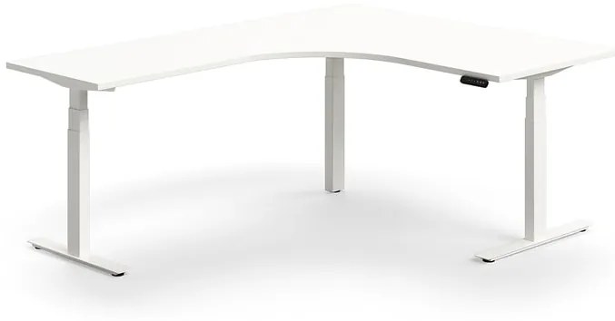 Výškovo nastaviteľný stôl QBUS, rohový, 1600x2000 mm, biely rám, biela