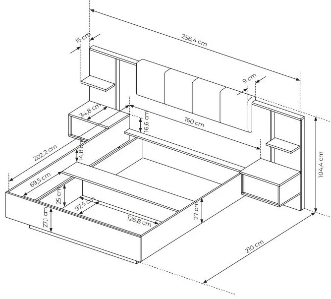 Manželská posteľ 160 cm s nočnými stolíkmi Danton K (s úložným priestorom) (bez matraca a roštu) (béžová). Vlastná spoľahlivá doprava až k Vám domov. 1071334