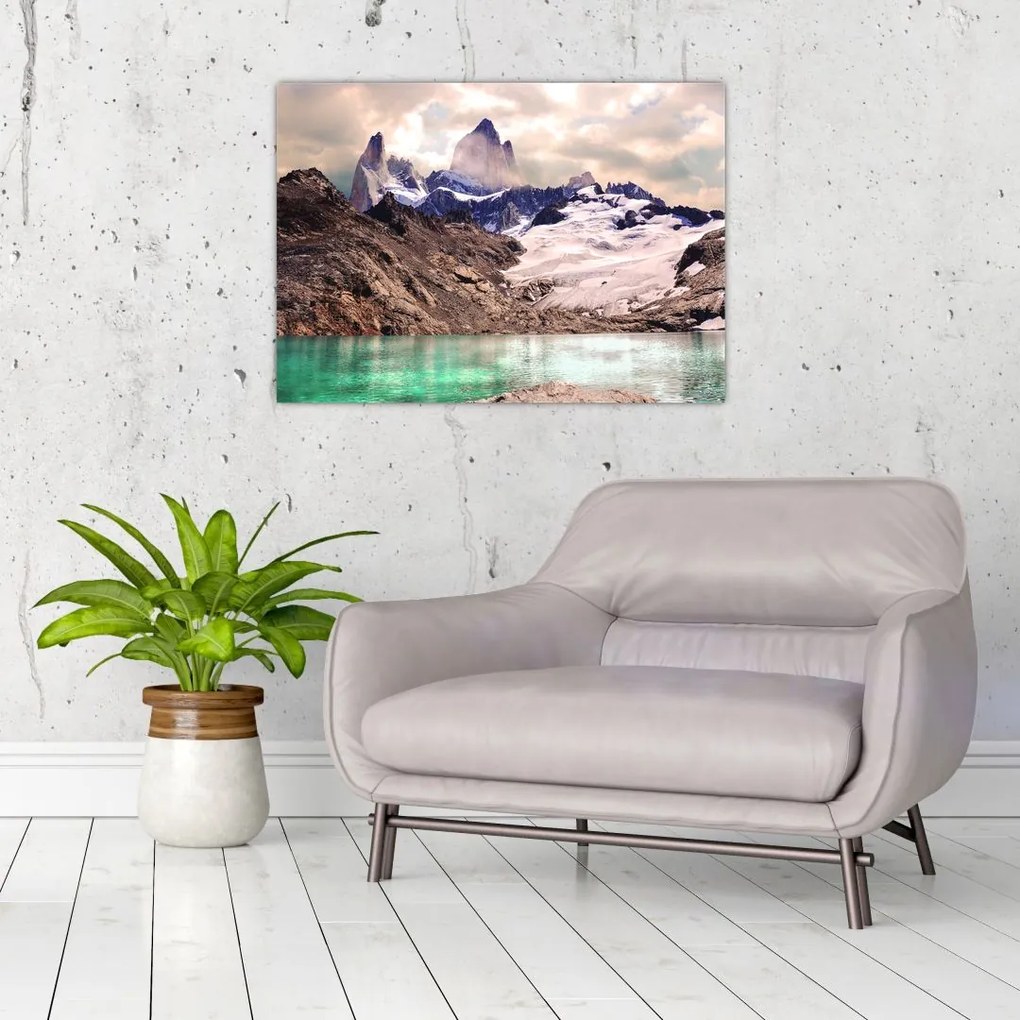 Sklenený obraz horského jazera (70x50 cm)