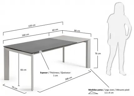 AXIS PORCELAIN GREY rozkladací jedálenský stôl 160 (220) cm