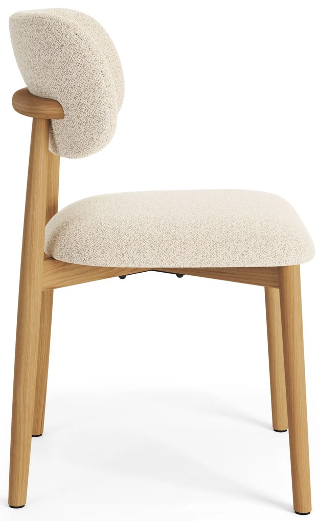 ALMO Krémová (látka Monza 90) / lakovaný dubový rám – DREVENÁ BOUCLÉ STOLIČKA DO OBÝVAČKY, JEDÁLNE A KUCHYNE V RETRO ŠTÝLE