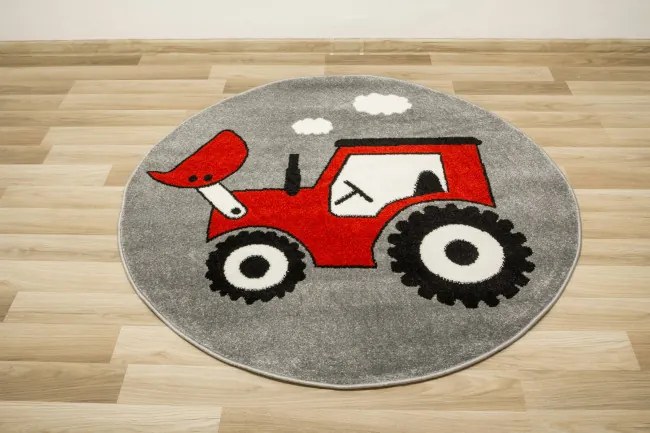 Koberec Lima G753A traktor, červený / sivý kruh