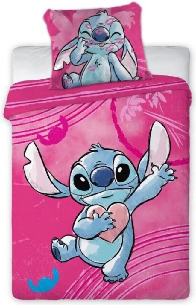 Obliečky Disney Lilo and Stitch ružové do postieľky 135x100cm+40x60cm Faro
