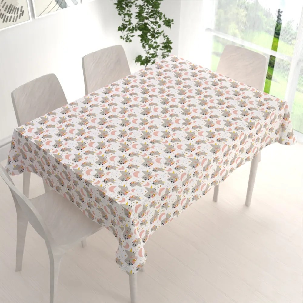 Biante Detský bavlnený obdĺžnikový obrus Sandra SA-562 Spiace jednorožce medzi hviezdičkami na bielom 100x140 cm