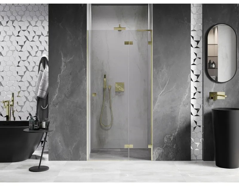 Mexen, Mexen Lunar L pravé otočné sprchové dvere 85 cm, transparentné, brúsené zlaté - 834L-085-000-55-00-P