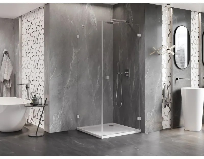 Mexen Lunar-B, pravostranný výklopný sprchový kút 70 x 70 cm, 8mm číre sklo, chrómový profil, 832-070-070-01-00-P