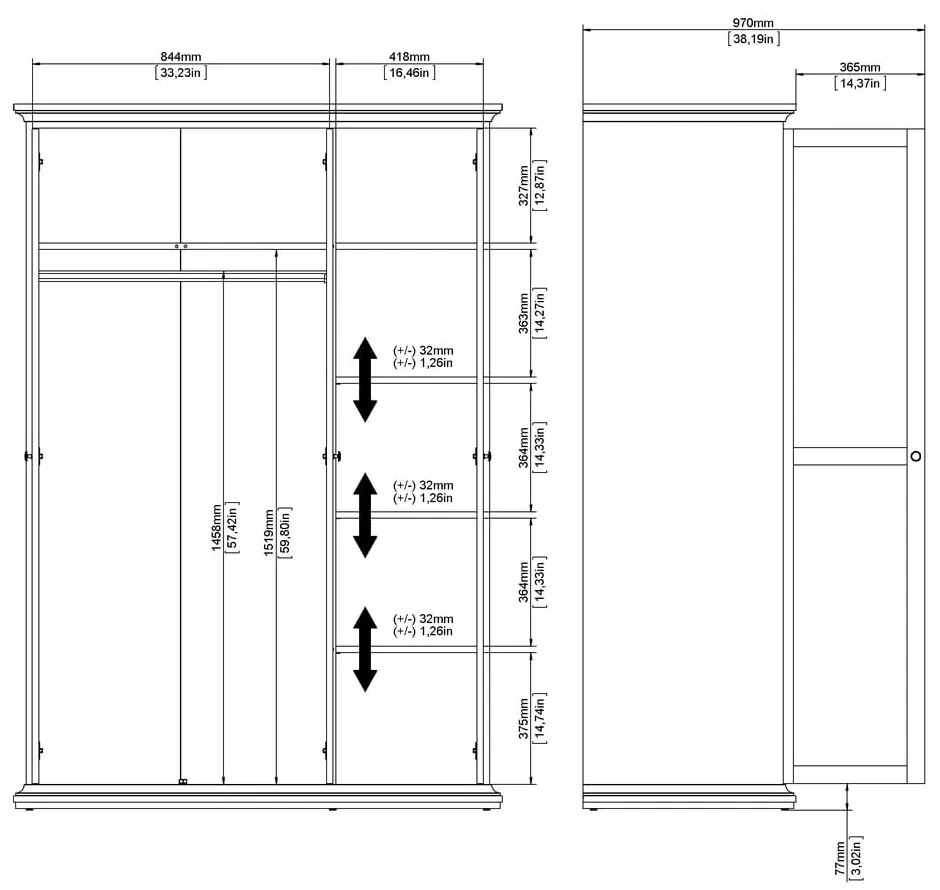 Sivá šatníková skriňa 139x201 cm Paris – Tvilum