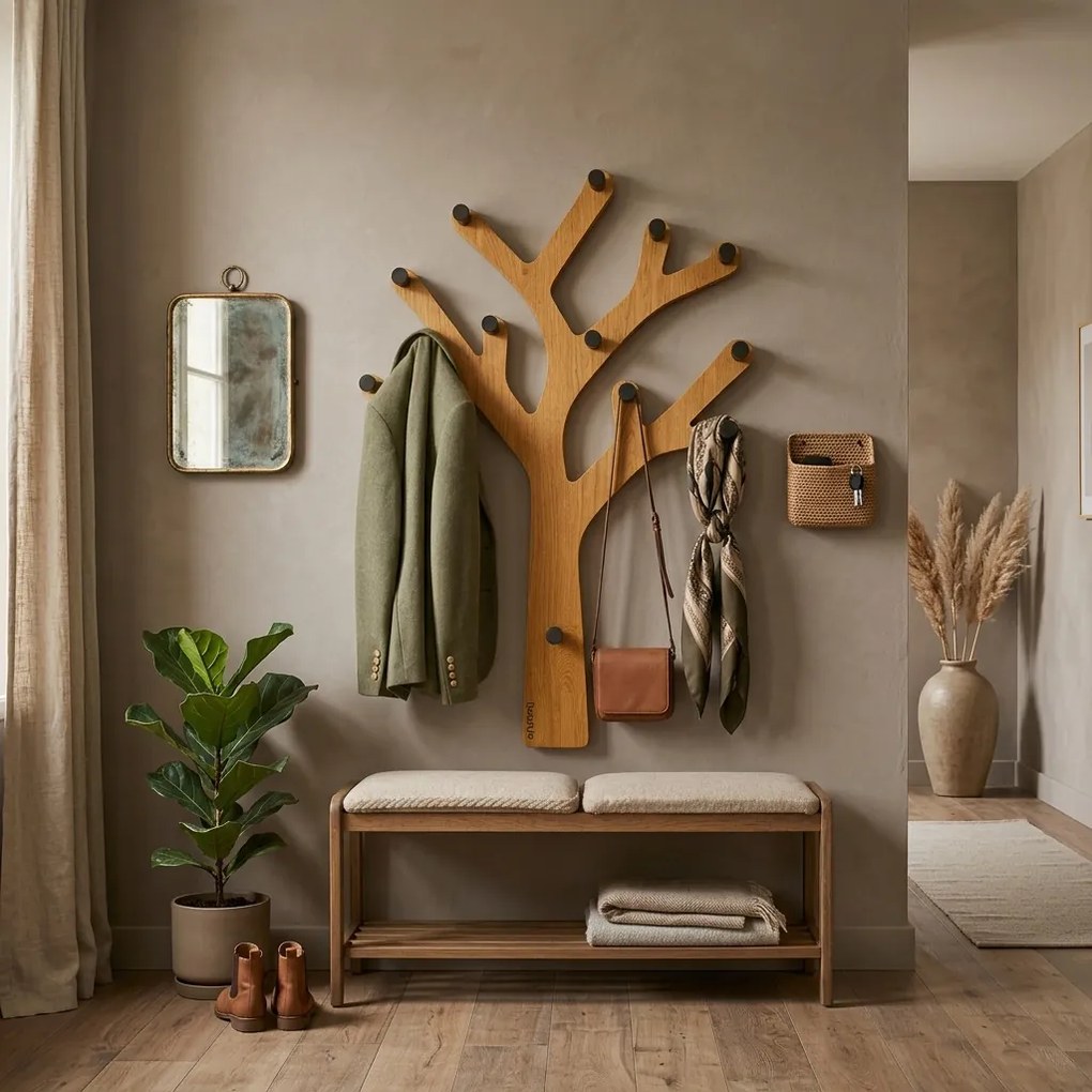 Dekorstudio Dubový nástenný vešiak v tvare stromu Oak Tree – prírodný dub