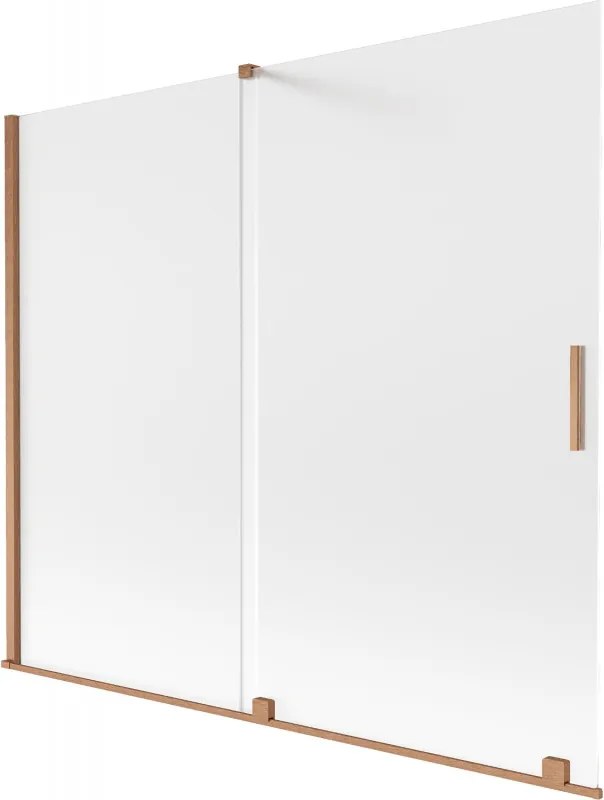 Mexen Velar, 2-krídlová posuvná vaňová zástena 180 x 150 cm, 8mm sklo námraza, medená matná, 896-180-000-31-65