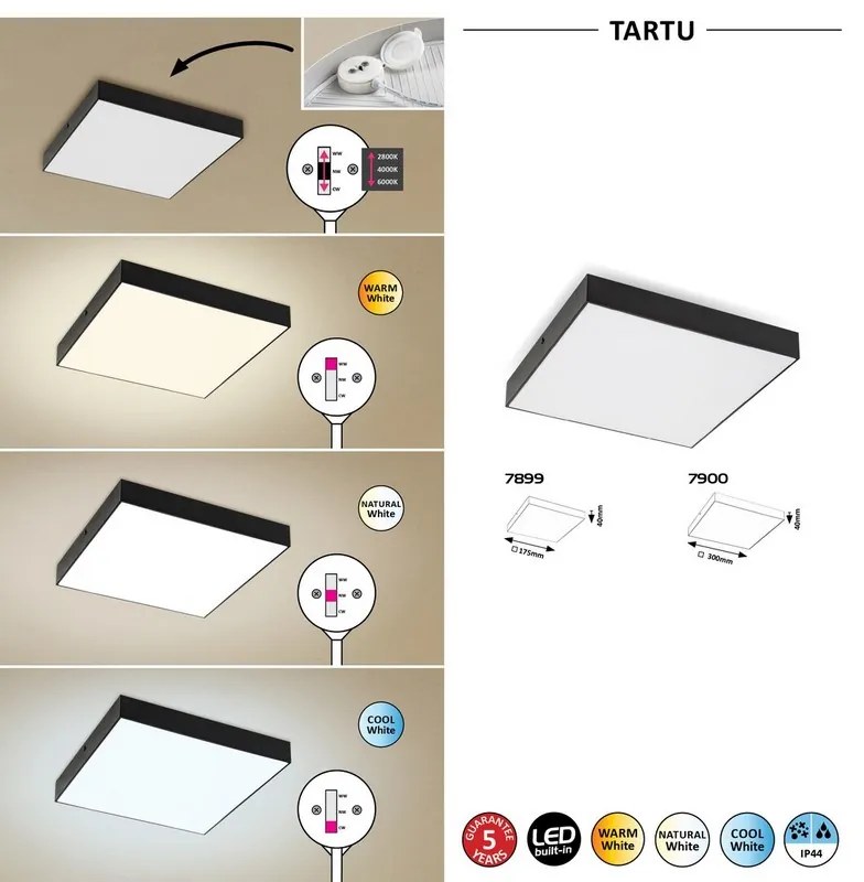 Rabalux LED vonkajšie stropné svietidlo TARTU 18W | 1800lm | 2800-6000K CCT | IP44 - čierna