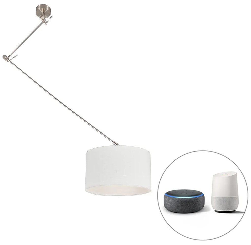 Inteligentné závesné svietidlo oceľ s tienidlom bielym 35 cm vrátane Wifi A60 - Blitz