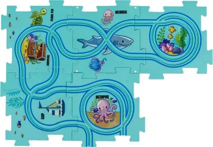 ISO Trade KRUZZEL Puzzle dráha 25 dielikov – vzdelávacia oceánska trasa s autíčkami na batérie 3+