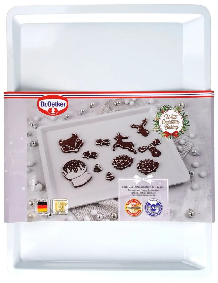 Biely oceľový plech na pečenie Dr. Oetker White Christmas Baking, 42 x 33 cm