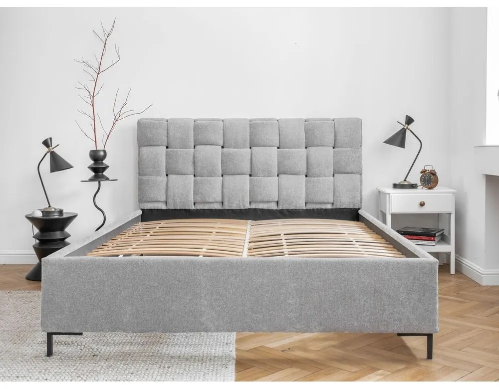 Svetlosivá čalúnená dvojlôžková posteľ s roštom 160x200 cm Eve – Miuform