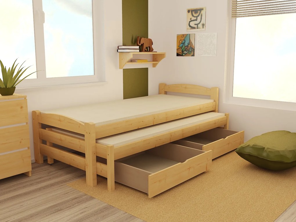 MAXMAX Detská posteľ s výsuvnou prístelkou z MASÍVU 200x80cm so zásuvkou - DPV025