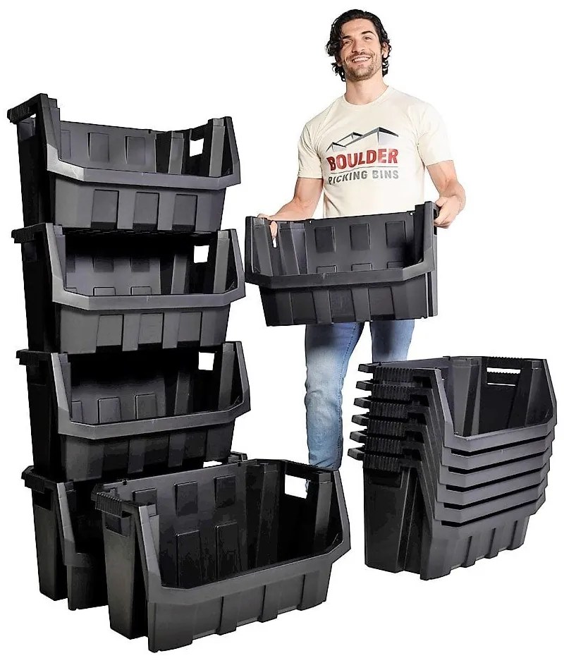 Prosperplast Dielenský úložný box so skosenou hranou HEAVY DUTY, čierny 58x38x34