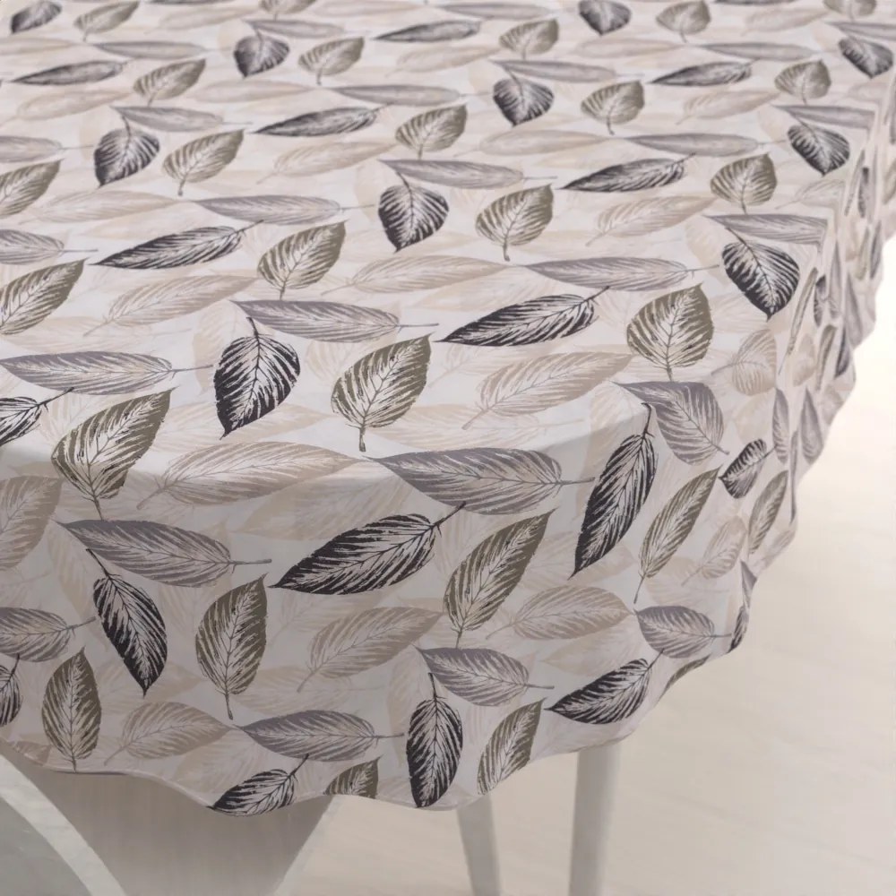 Biante Dekoračný oválny obrus PML-056 Zeleno-čierne listy na béžovom 120x140 cm