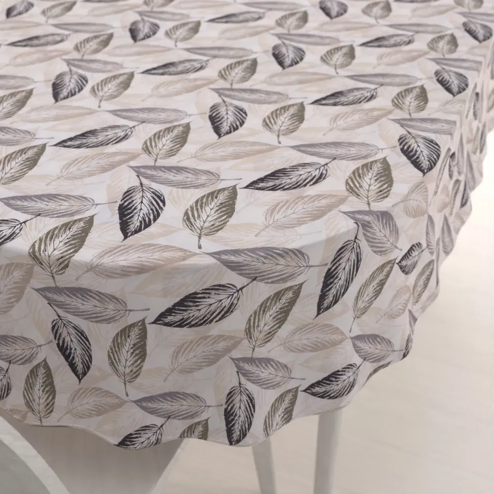 Biante Dekoračný oválny obrus PML-056 Zeleno-čierne listy na béžovom 120x180 cm
