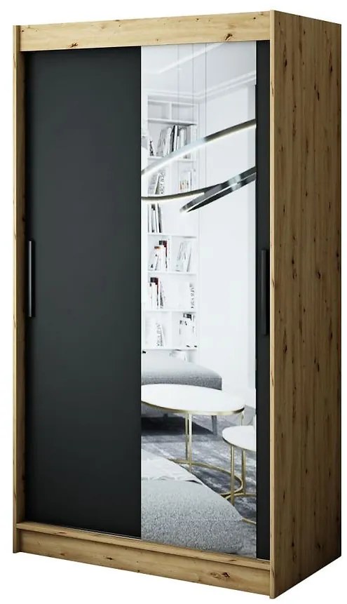 Skriňa Halifax T2 120 Dub Artisan/čierna/Zrkadlo