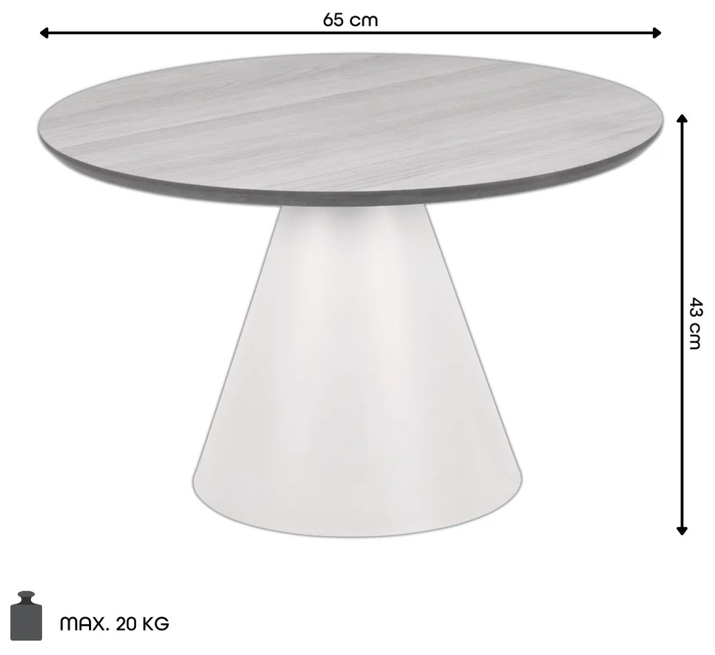 BOSCO Prírodný dub / čierna noha – OKRÚHLY KÁVOVÝ STOLÍK 65 cm, KONFERENČNÝ STOLÍK DO OBÝVAČKY, DYHA