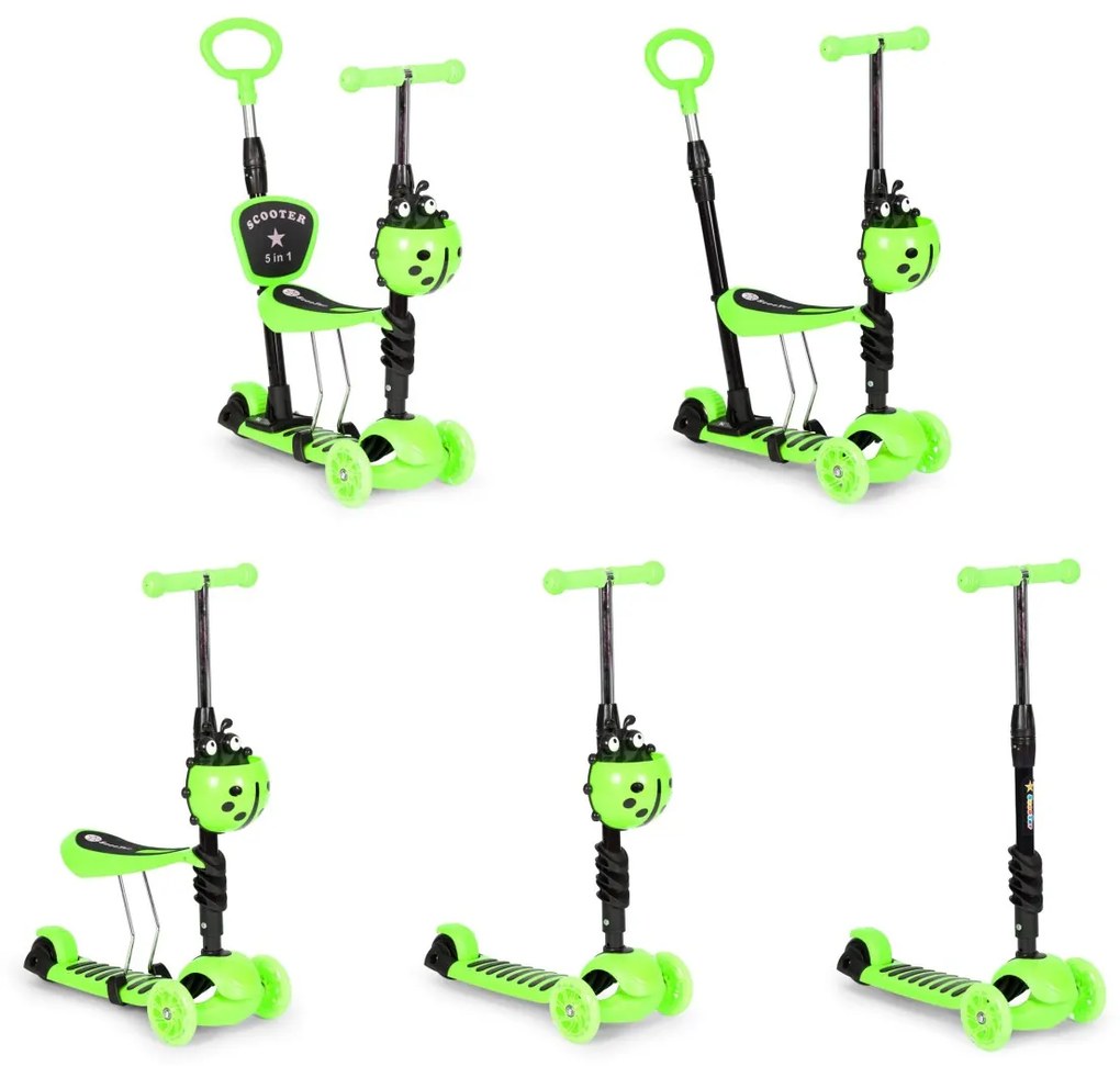 Balančná kolobežka pre deti EcoToys lienka 5v1 zelená