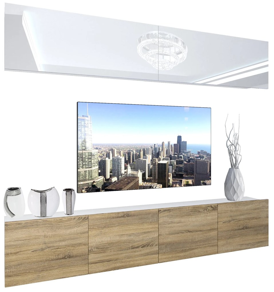 Obývacia stena Belini Premium Full Version biely lesk / dub sonoma + LED osvetlenie Nexum 88