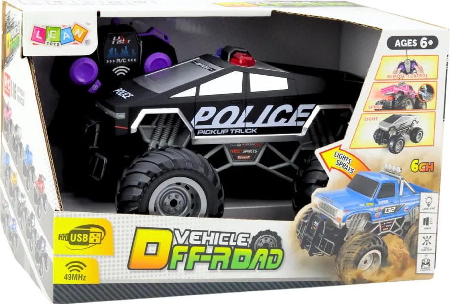 LEAN Toys Policajné terénne auto RC na diaľkové ovládanie čierne 1:16