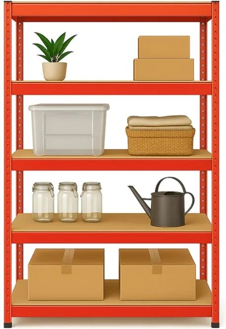 Regál 180x90x30 cm lakovaný 5-policový, nosnosť 875 kg - červený