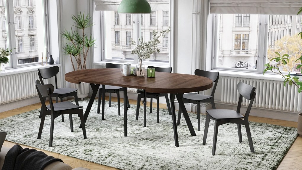 EXPANSO Dub Hnedý / čierne nohy - VEĽKÝ OKRÚHLY STÔL Ø110 ROZKLADACÍ AŽ DO 310 cm S NOHAMI Y LOFTOVÝ / INDUSTRIÁLNY