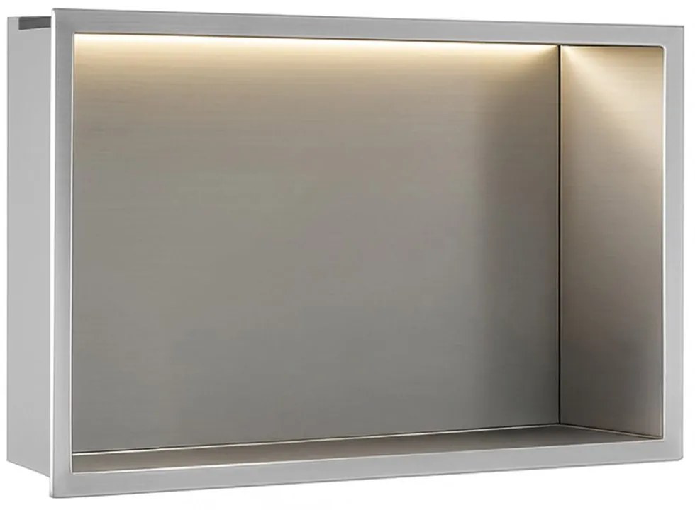 Rea Rea, LED polička na zapustenie 45x30x10 cm, 12W, 3000K, brúsená oceľ, REA-08547
